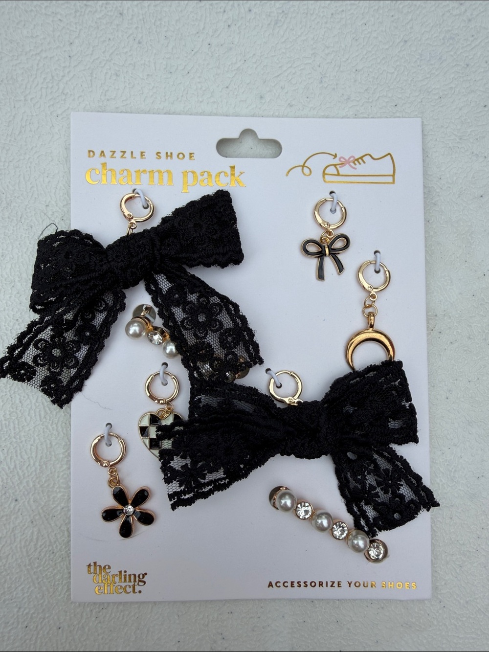 Black Lace Bow Shoe Charm Pack